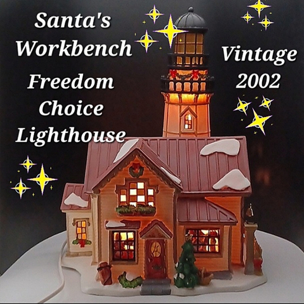 Charming lighted house Vintage Santa’s Workbench Freedom Choice Lighthouse